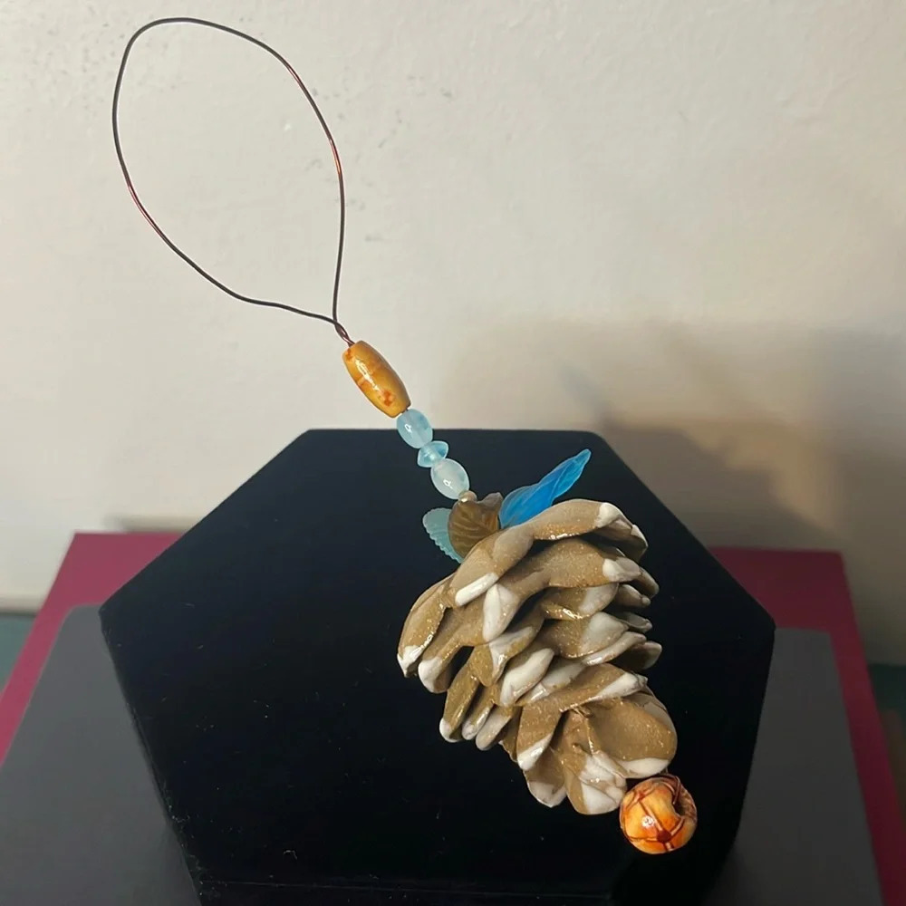 Cove Lane Pottery Handmade Beaded Ceramic Pinecone‎ Ornament Holiday Fall Autumn